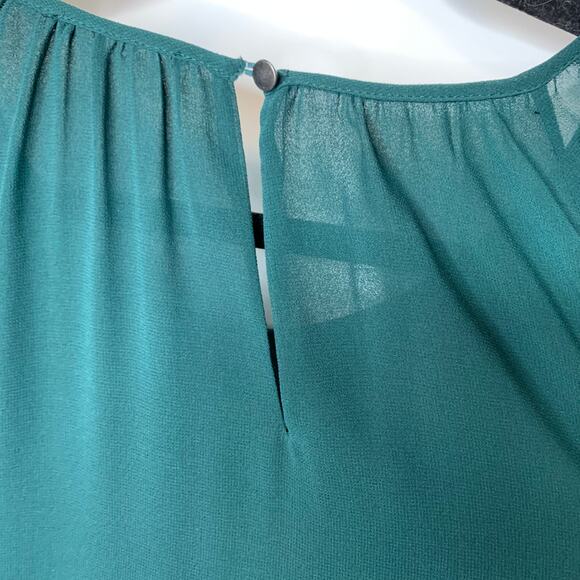 Dark Green Chiffon Blouse Gathered Bishop Sleeves Sz Medium - Picture 11 of 11